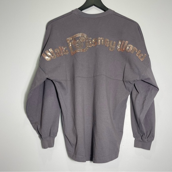 DISNEY Women's Rose Gold Sequin Long Sleeve T-Shirt Mickey Mouse Size XS - Picture 2 of 9